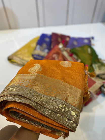 Most Demanded Pattern Banarasi Tissue Crush Silk Saree - No COD for This product