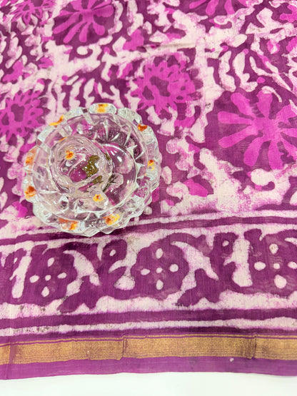 Pure Chanderi Silk Saree with Intricate Handblock Print and Blouse Piece – Traditional Wear for Women