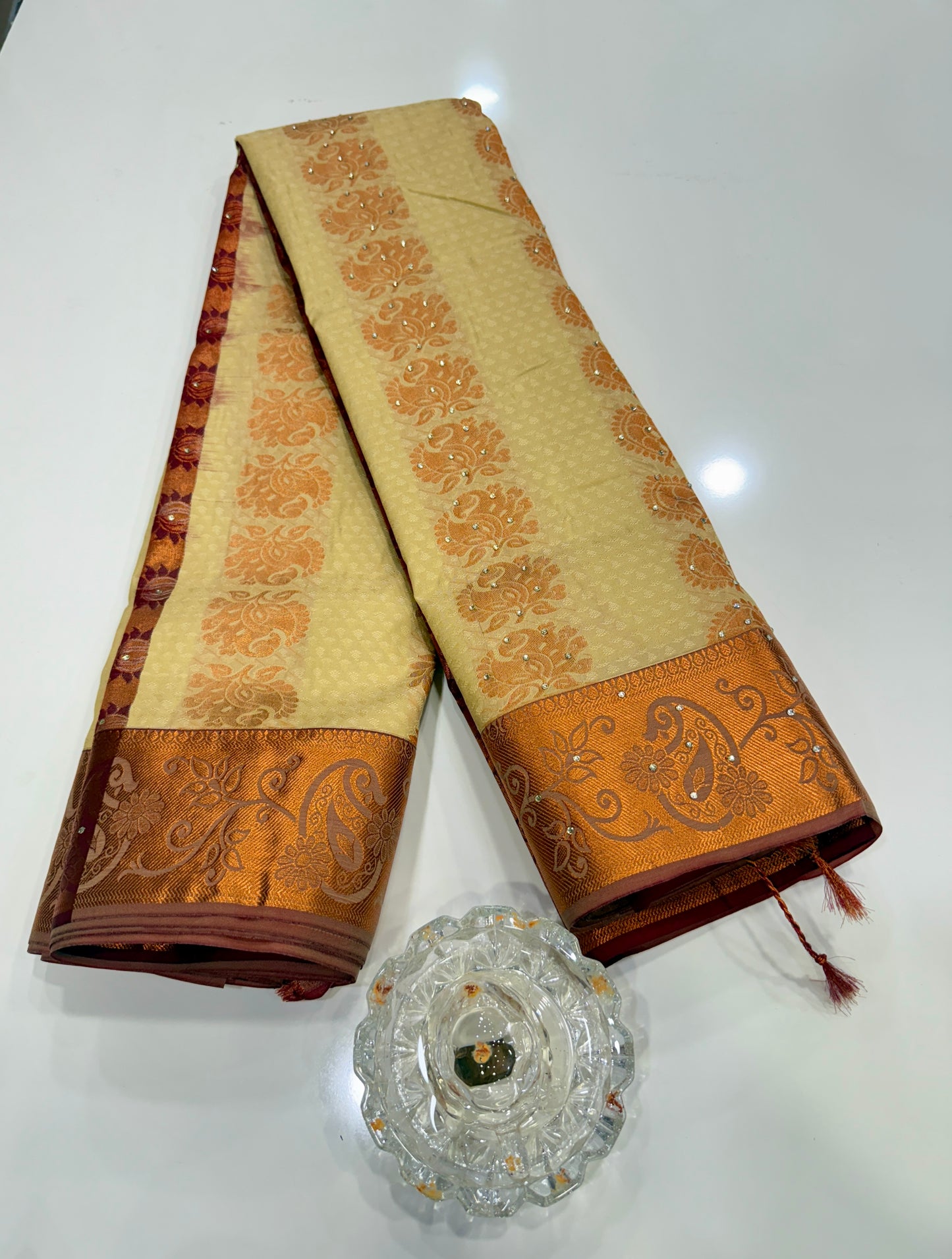 Soft Silk Saree with Cutwork and Stone Embellishments for Women