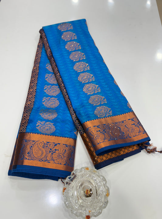Soft Silk Saree with Cutwork and Stone Embellishments for Women