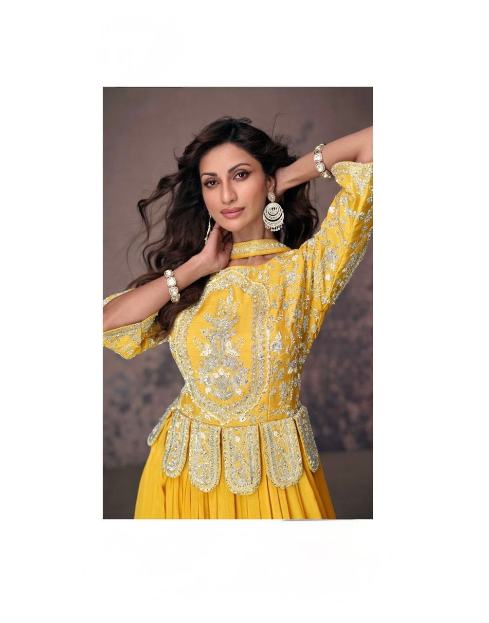 Real Chinon Silk Embroidered Kurta Set with Dupatta – Free Size Stitched Festive Wear for Women