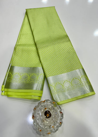 Traditional Kanchipuram Style Silk Saree for Women with Zari Border and Blouse Piece | Power-loom Woven Saree