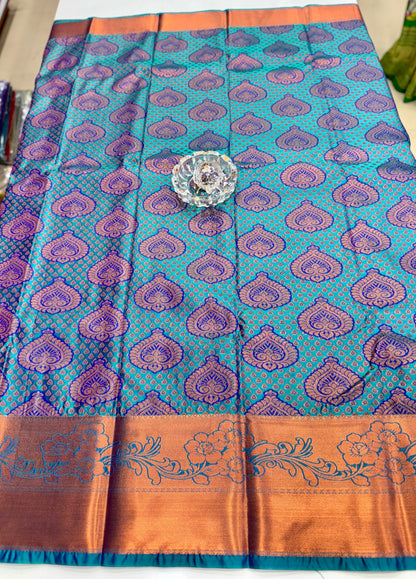 Bridal Soft Silk Saree with Jacquard Weaving & Contrast Border for Women