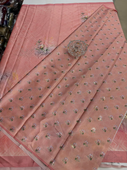 Japan satin saree for women with position print pallu and blouse, soft satin printed saree for festive and casual wear