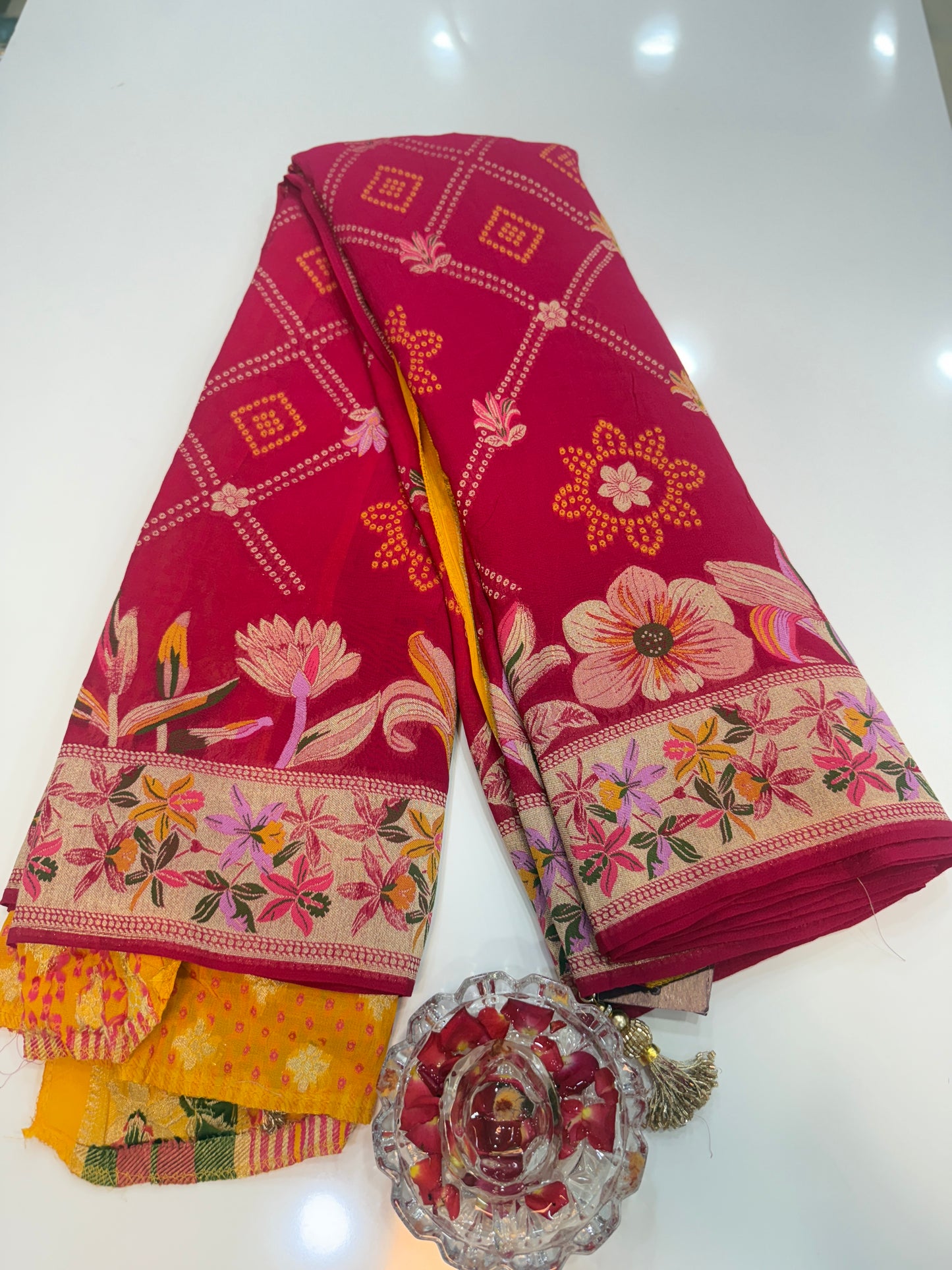 Pure Kaddi Georgette Zari Weaving Saree in Fuchsia Pink with Floral Jaal and Heavy Pallu – Festive and Wedding Wear Saree for Women