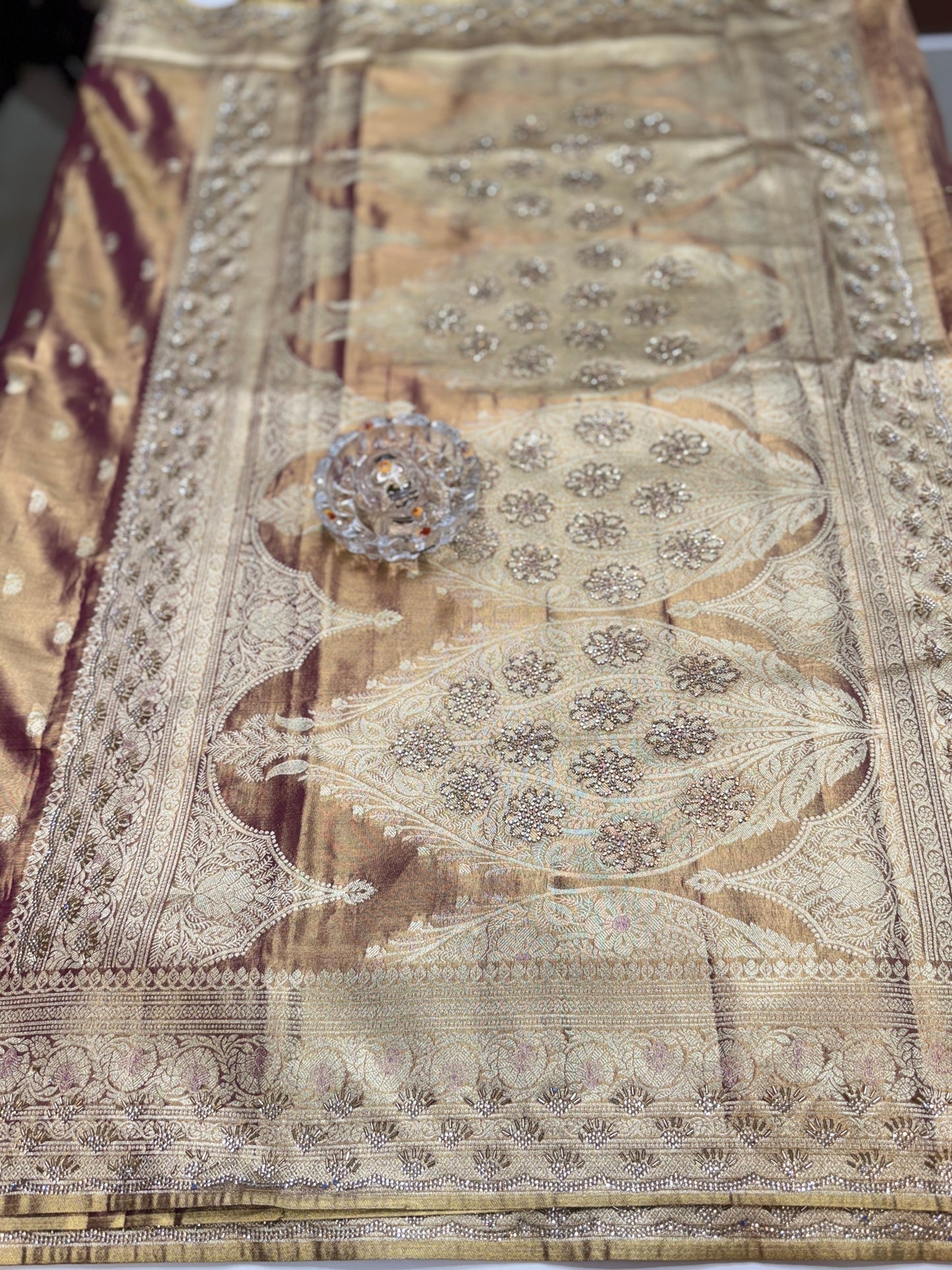 Rich Tissue Silk Saree with Heavy Zari Weaving and Ornate Border for Women