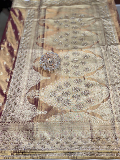 Rich Tissue Silk Saree with Heavy Zari Weaving and Ornate Border for Women