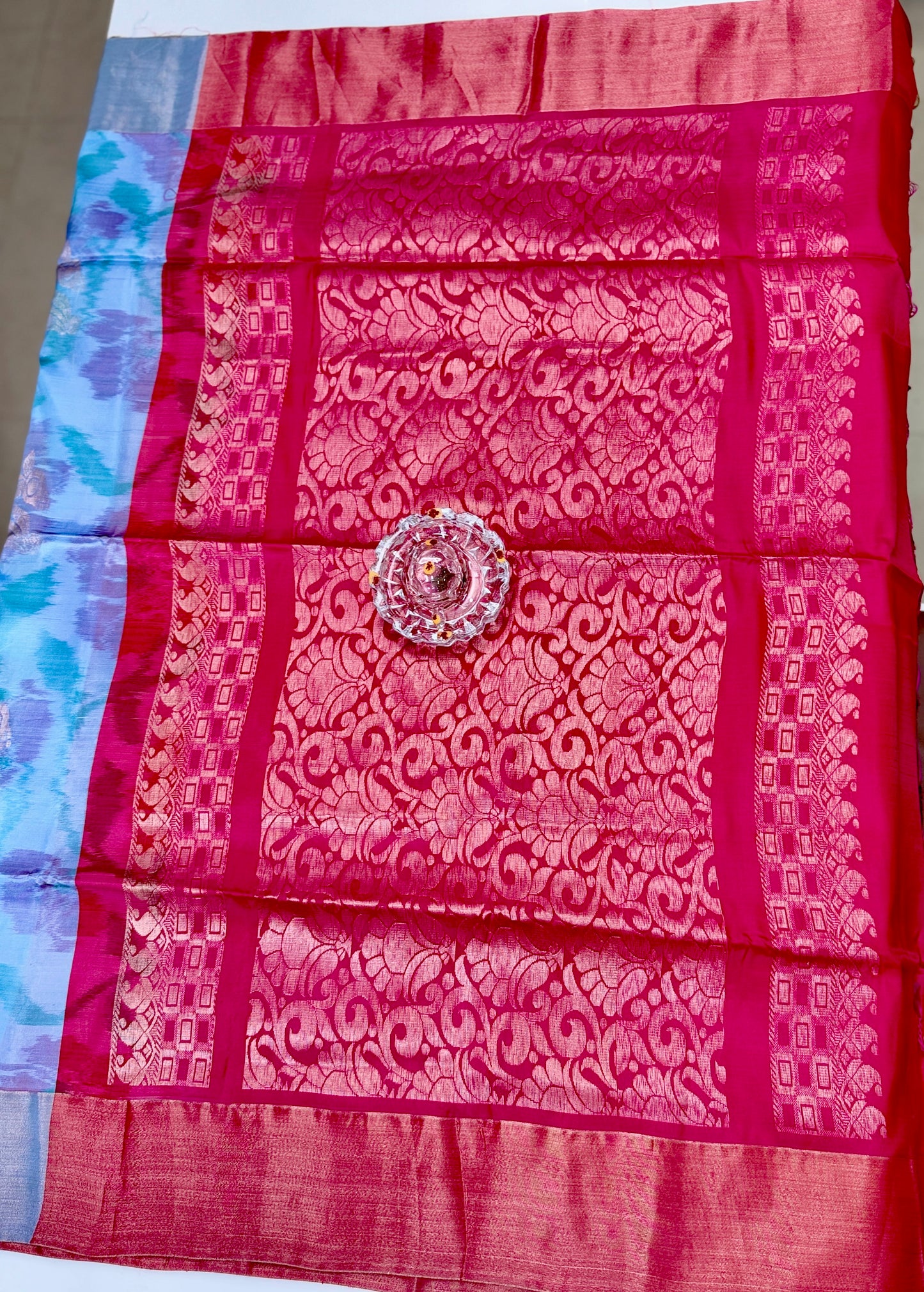 Pochampalli Printed Silk Saree with Satin Border and Blouse – Powerloom Weave for Women