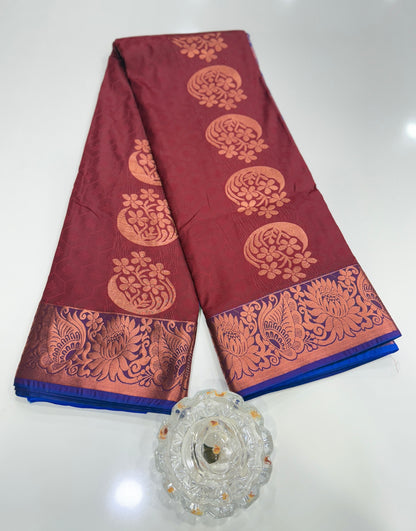 Butti Embossed Soft Silk Saree with Rich Pallu and Matching Blouse – Festive & Wedding Wear for Women