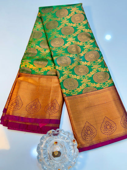 Bridal Kanchipuram Style Silk Saree with Rich Zari Border – Festive Wear