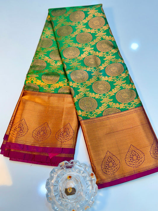 Bridal Kanchipuram Style Silk Saree with Rich Zari Border – Festive Wear