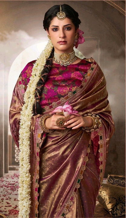 pure tissue saree with multicolored lace and designer blouse – premium ethnic wear for women