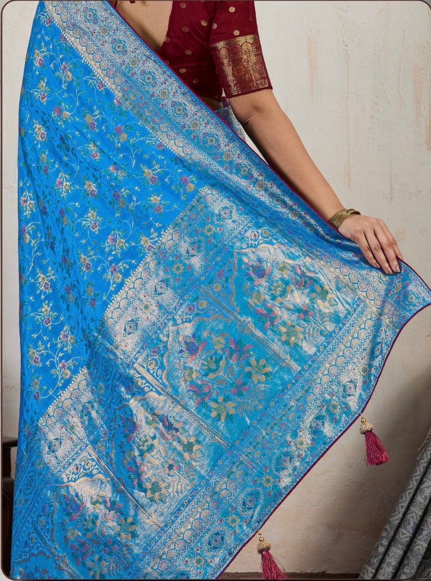Soft Makhmal Silk Saree with 11-Shade Meenakari Weaving and Grand Pallu – Heritage Wedding Saree for Women