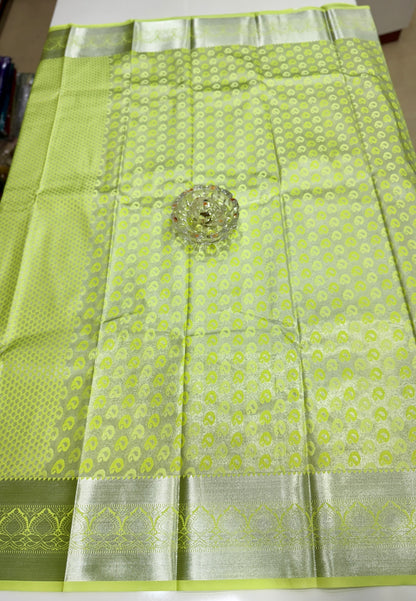 Traditional Kanchipuram Style Silk Saree for Women with Zari Border and Blouse Piece | Power-loom Woven Saree