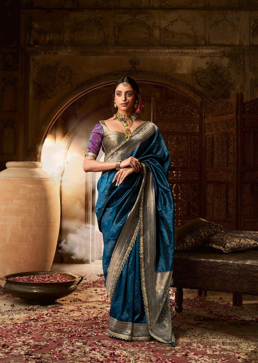 Banarasi tissue silk saree with lace border and heavy pallu – soft designer ethnic wear for women