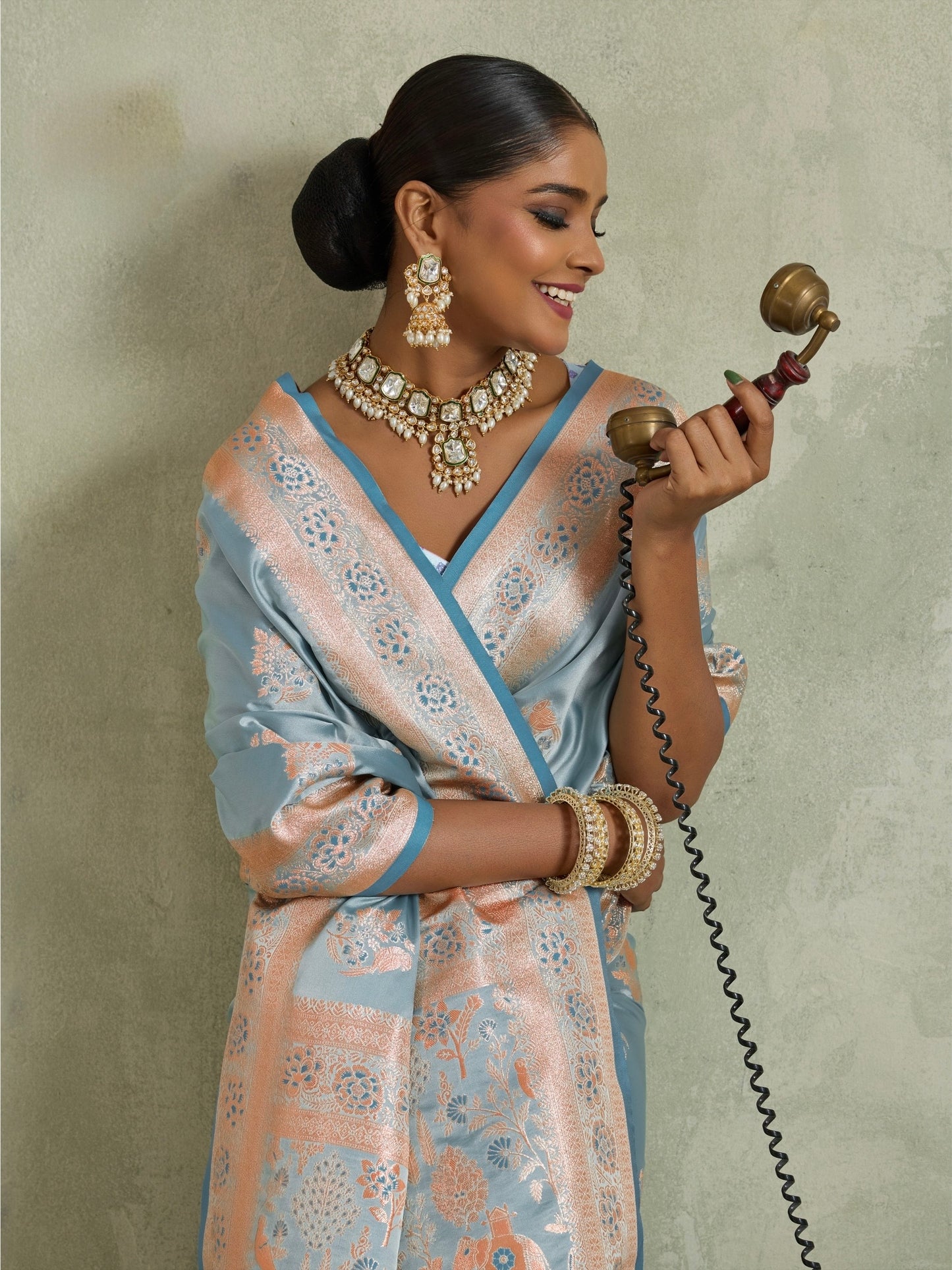 Satin Silk Saree with Zari Weaving and Meenakari Pallu for Women