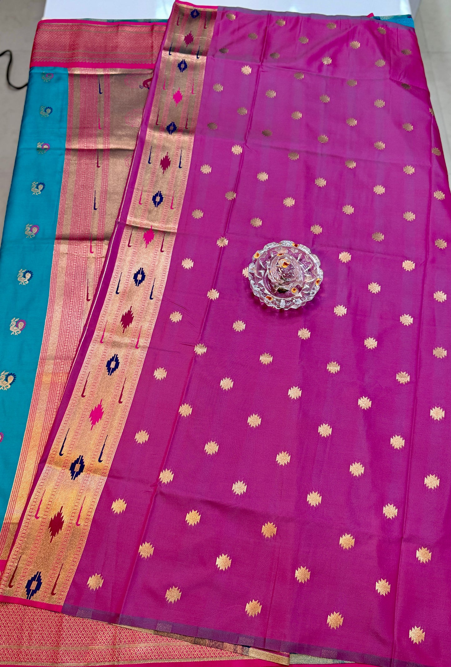 Paithani Soft Silk Saree with Zari Weaving and Contrast Blouse