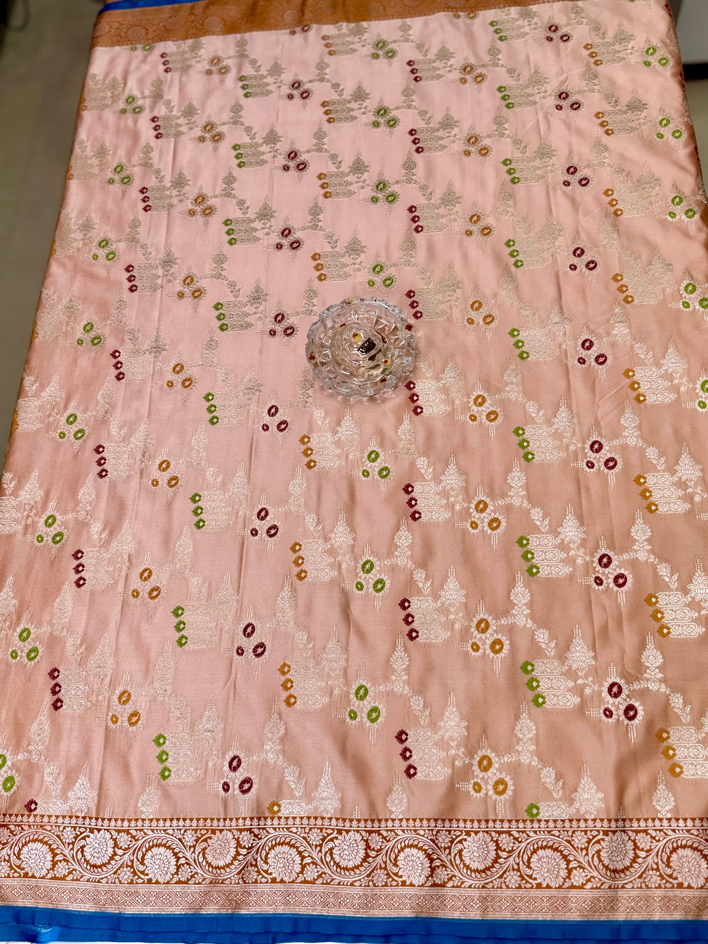 Mashru Katan Silk Saree with Multicolor Zari Weaving and Contrast Border – Festive Wear for Women