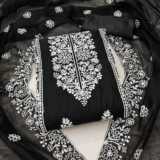 Unstitched Modal Embroidered Dress Material with Santoon Inner & Bottom and Modal Embroidered Dupatta