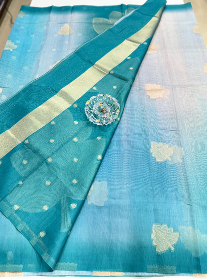 Soft Handloom style Silk Saree with Zari Leaf Weaving and Gradient Shading – Festive Wear Saree for Women