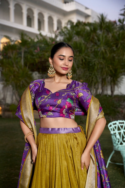 Printed Kalamkari Lehenga With Zari Weaving Border