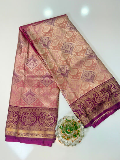 Tissue silk saree with rich zari weaving and contrast border for women