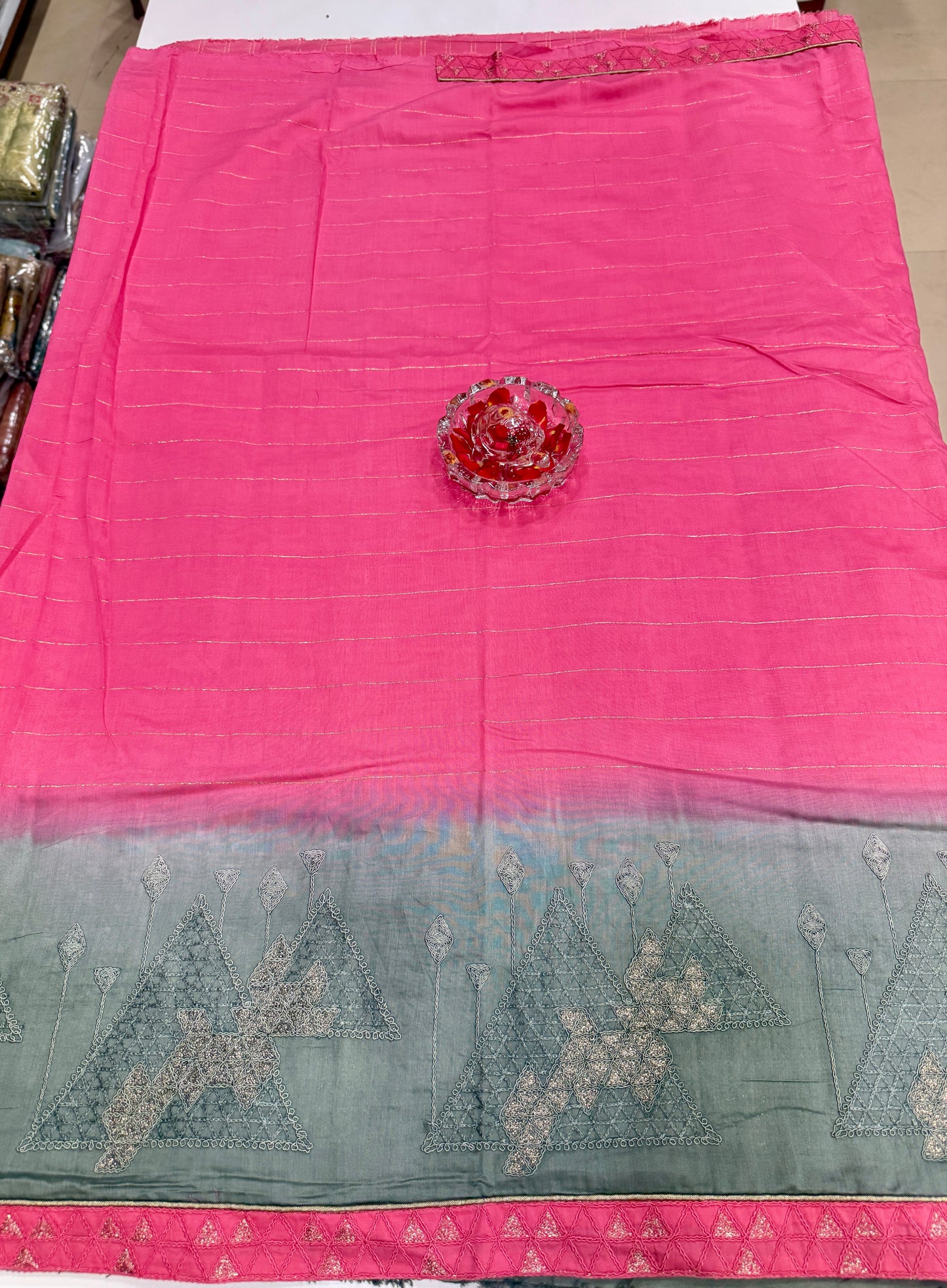 Omber Dual Shaded Designer Silk Saree with Embroidery Lace Work, Patchwork and Art Silk Blouse