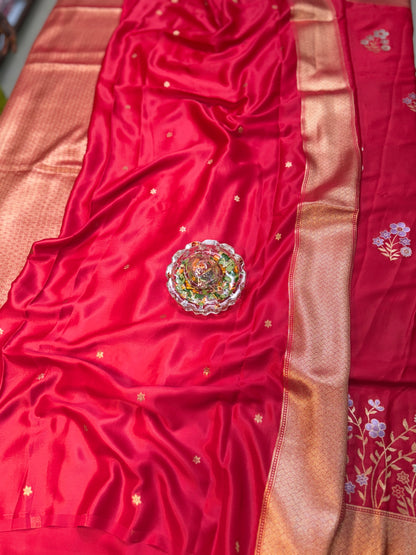 Mashru silk saree with floral zari weaving and blouse piece for women