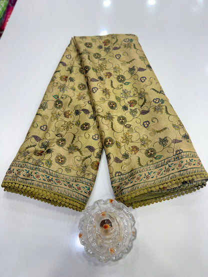 Nilambari Silk Floral Printed Saree with Lace Border
