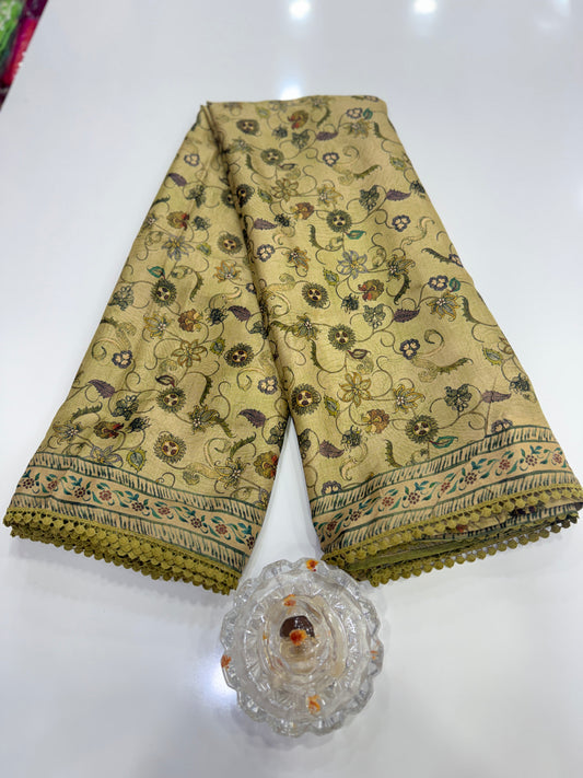 Nilambari Silk Floral Printed Saree with Lace Border