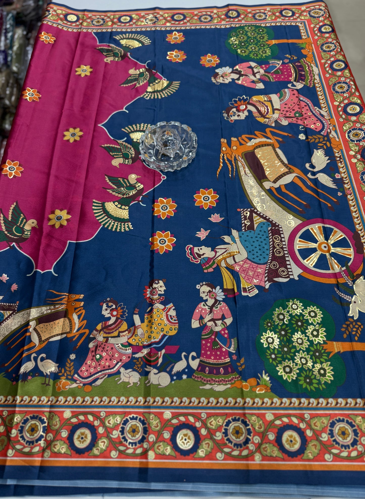 Japan satin saree for women with position print pallu and blouse, soft satin printed saree for festive and casual wear