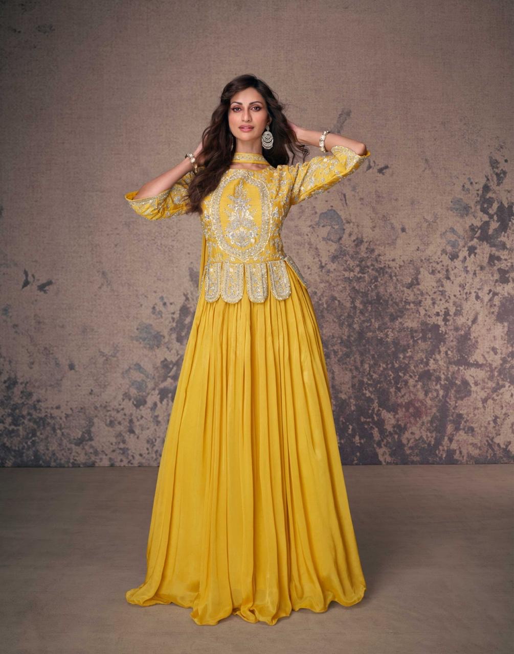 Real Chinon Silk Embroidered Kurta Set with Dupatta – Free Size Stitched Festive Wear for Women
