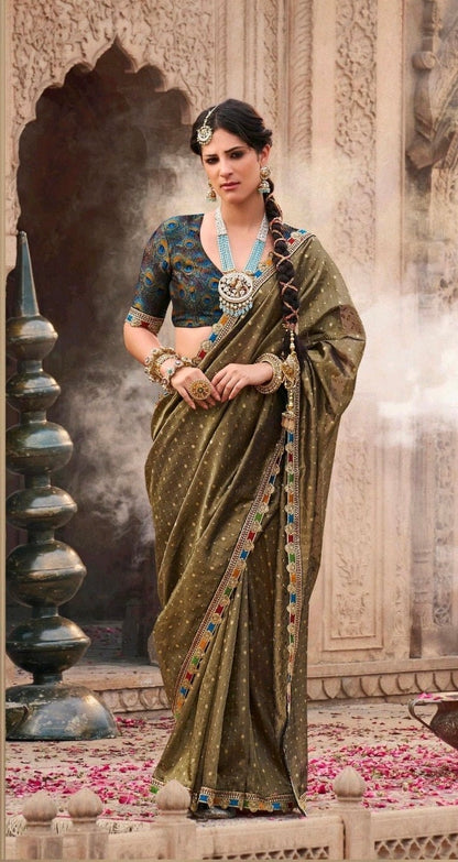 pure tissue saree with multicolored lace and designer blouse – premium ethnic wear for women