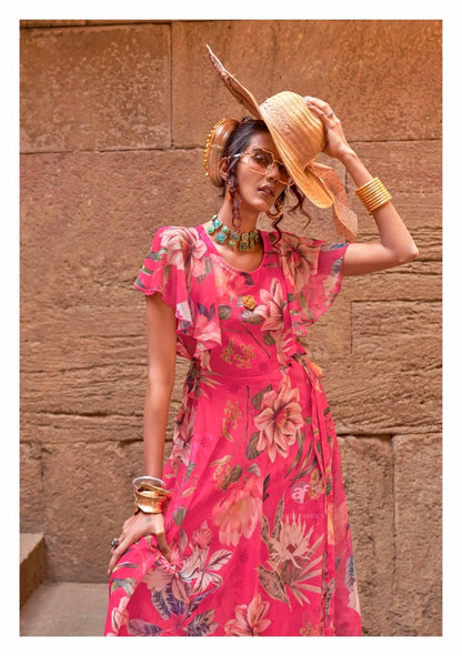 Premium Chiffon Floral One-Piece Dress – Women’s Summer Wear (L to 3XL)
