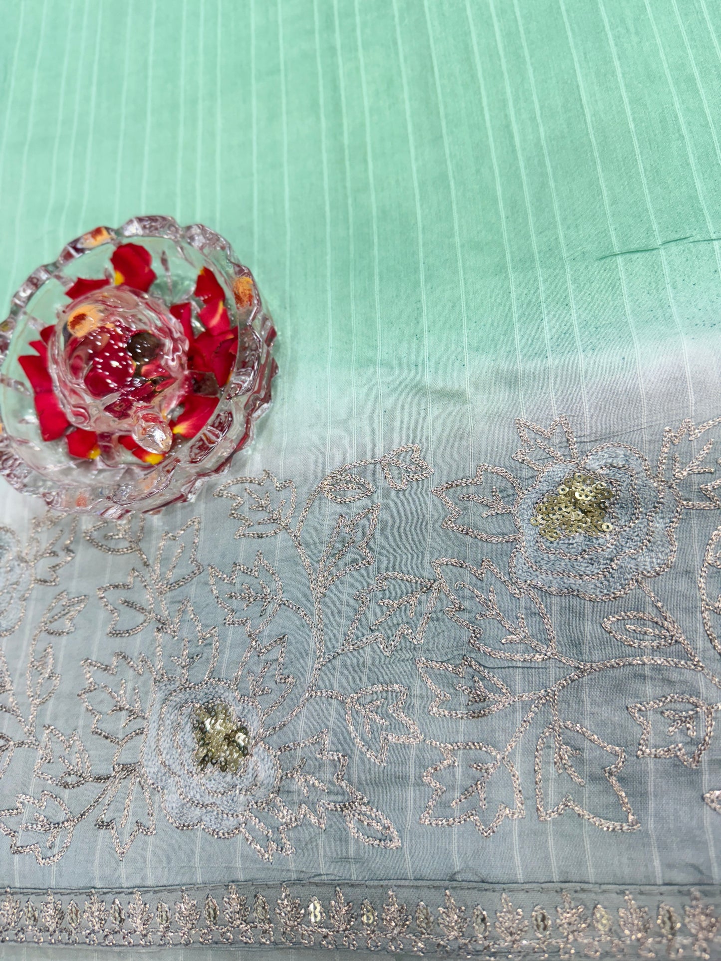 Designer Silk Saree with Embroidery Lace Work, Patchwork and Art Silk Blouse