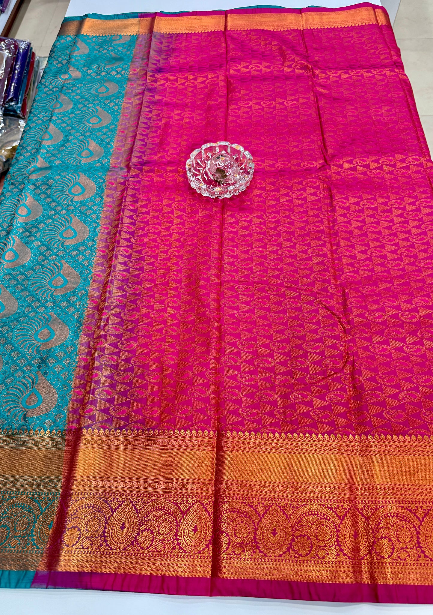 Bridal Soft Silk Saree with Jacquard Weaving & Contrast Border for Women