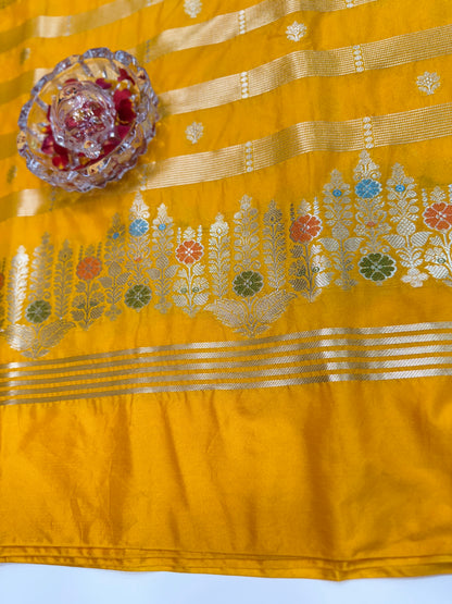 Banarasi Semi Katan Silk Saree with Meenakari Satin Border and Gold Zari Weaving – Traditional Festive Saree for Women