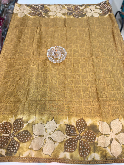Nilambari Silk Floral Printed Saree with Lace Border
