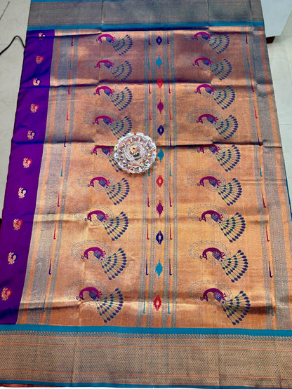 Paithani Soft Silk Saree with Zari Weaving and Contrast Blouse