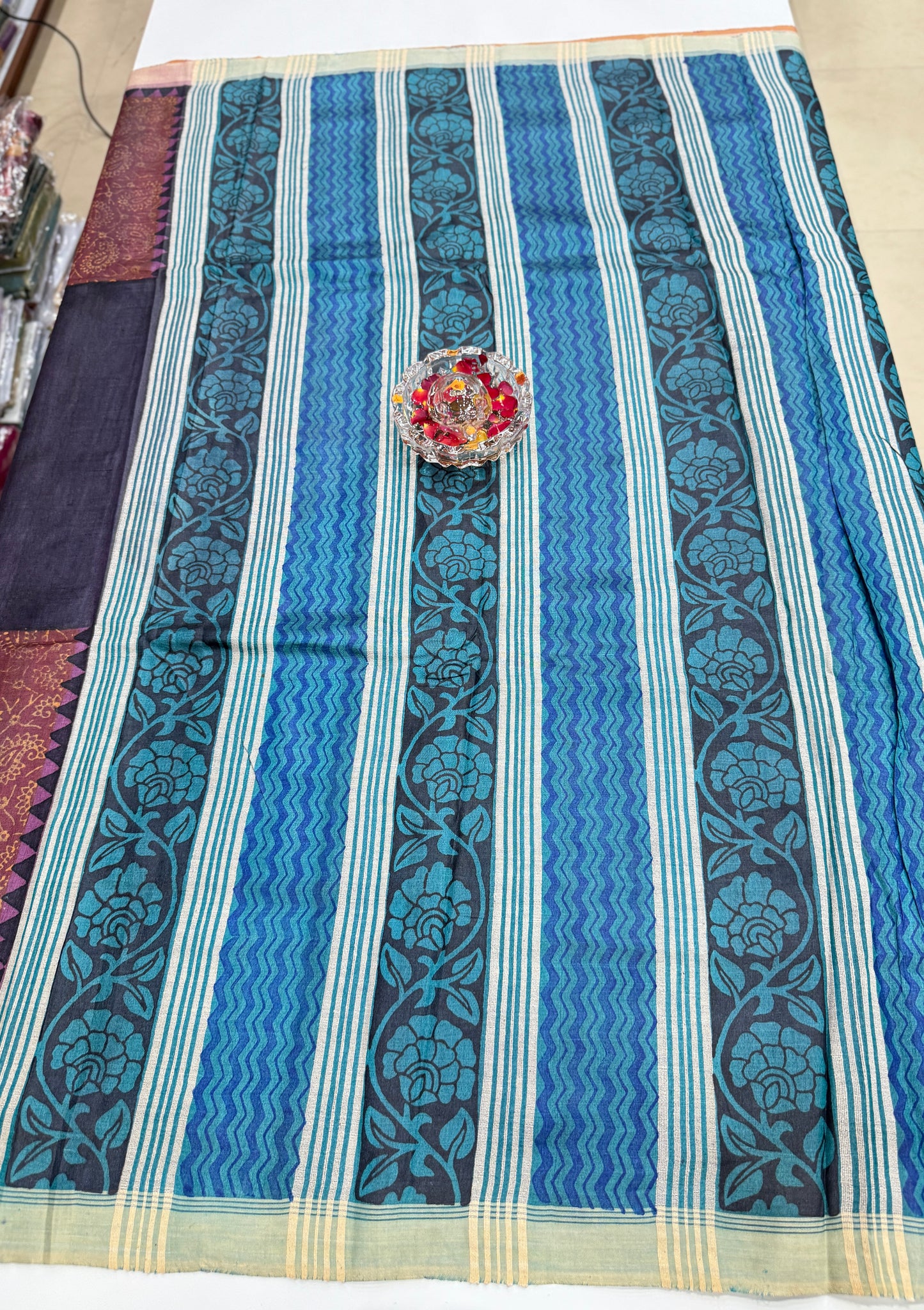 Pure Kosa Tussar Silk Printed Saree with Blouse – Handwoven Chhattisgarh Silk Mark Certified Saree