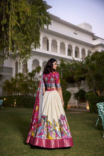Printed Kalamkari Lehenga With Zari Weaving Border