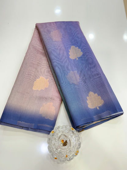 Soft Handloom style Silk Saree with Zari Leaf Weaving and Gradient Shading – Festive Wear Saree for Women