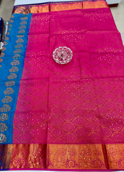 Soft Silk Saree with Cutwork and Stone Embellishments for Women