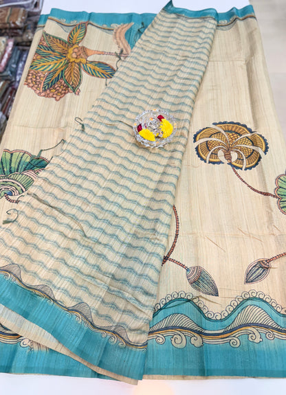 Silk Blend Printed Saree with Traditional Art Motifs and Glossy Texture – Festive Wear for Women