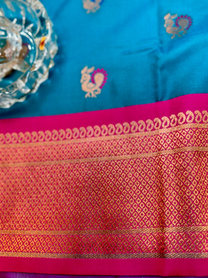 Paithani Soft Silk Saree with Zari Weaving and Contrast Blouse