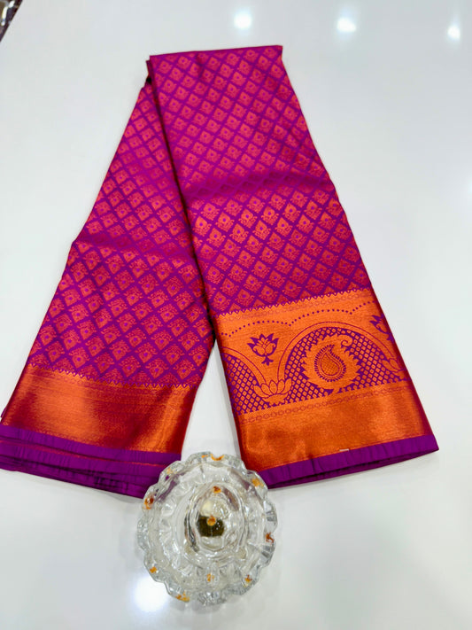 Bridal Soft Silk Saree with Jacquard Weaving & Contrast Border for Women