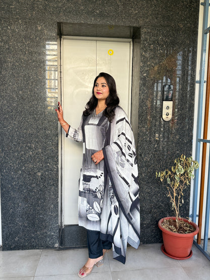 Women's Muslin Handwork Kurta Pant Dupatta Set with Lining – M to XXL