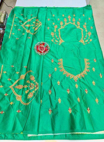 Lime green Designer Silk Saree with Heavy Embroidery Work and Unstitched Blouse for Festive and Wedding Wear