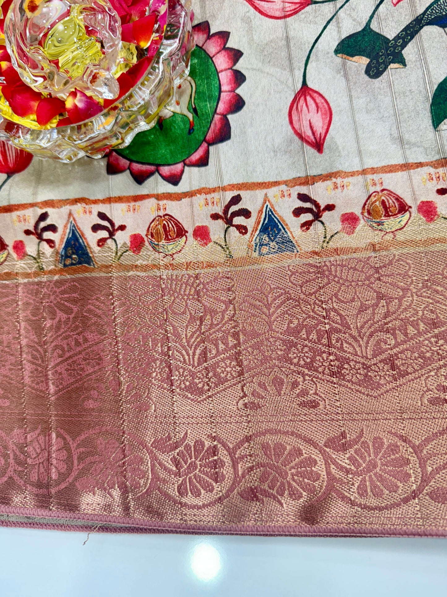 Boyanapalli-Style Silk Blend Saree with Jacquard Border and Chit Pallu – Printed Festive Saree for Women