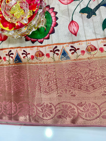 Boyanapalli-Style Silk Blend Saree with Jacquard Border and Chit Pallu – Printed Festive Saree for Women